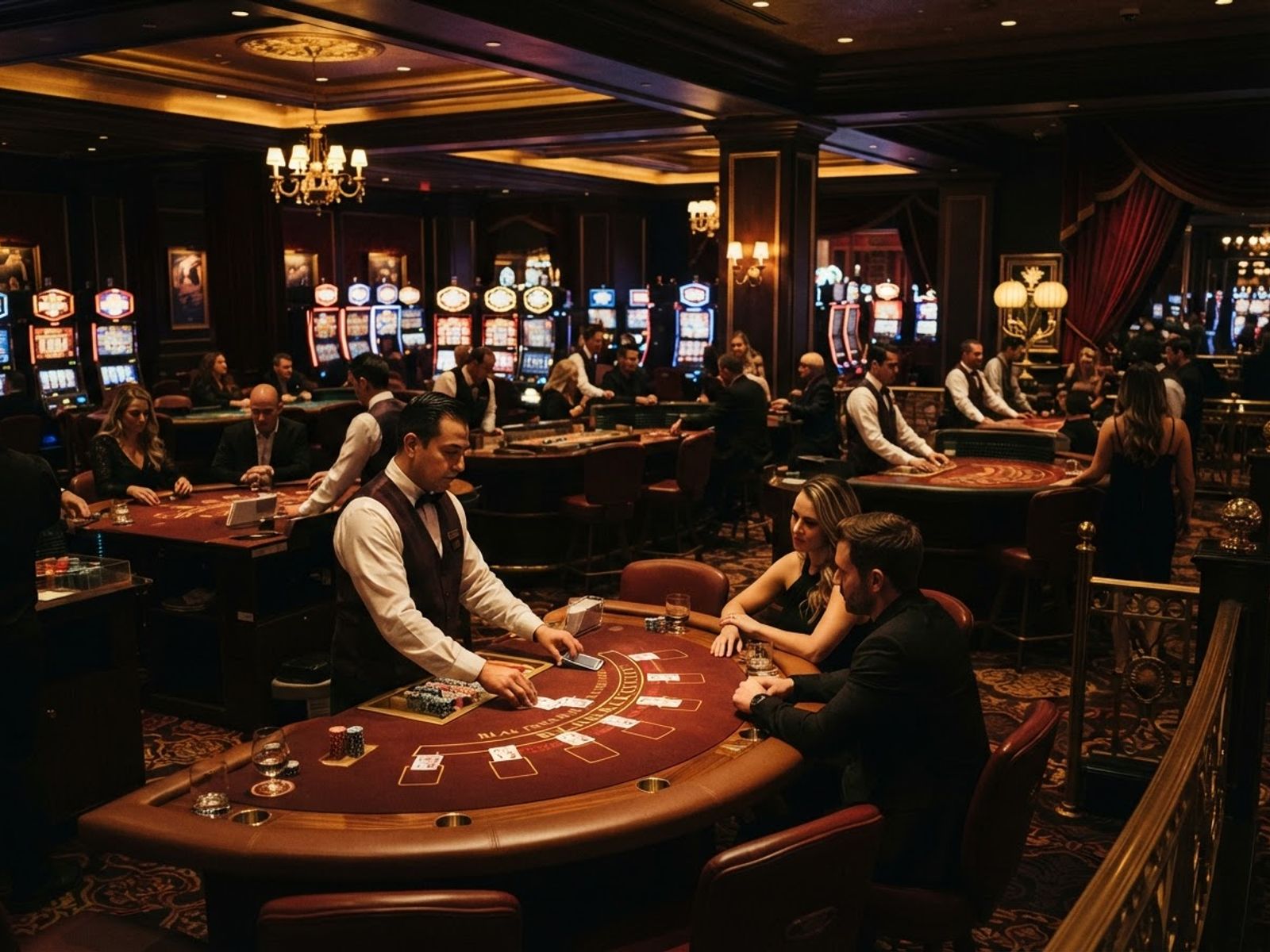 Casino élégant aux tons dorés et rouges