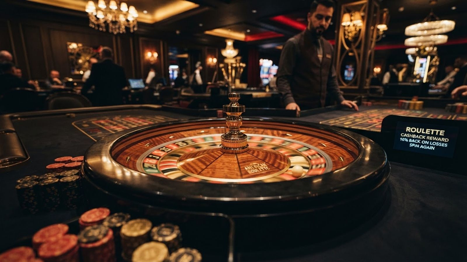 Roulette de casino avec lumière dorée diffuse